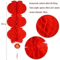 Traditionelle rote chinesische Wabenlaternenkette 80 cm lang mit 3 verbundenen Bällen - 3er-Kette / 30cm / Rot