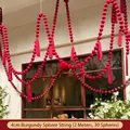 4cm wine red velvet ball string garland, 2 meters long with 30 balls for festival decor - 4cm Ball String (2m 30 Balls) / Burgundy