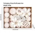 Set de 38 adornos navideños flocados blancos con bolas y flores para el árbol de Navidad - Juego de 38 piezas / Blanco Roto