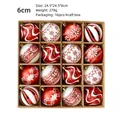 Juego de 16 bolas de Navidad pintadas en rojo y blanco en caja de kraft - Paquete de 16 / Rojo Blanco
