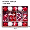 Juego completo de 45 adornos navideños rojos y blancos con bolas y mitones en caja - Paquete de 45 Piezas / Rojo Blanco