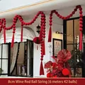 Wine red velvet ball garland for festive shop decoration, 6 meters with 42 balls. - 8cm Ball String (6m 42 Balls) / Burgundy
