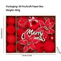 Juego de 38 adornos navideños flocados rojos en caja de kraft para decorar el árbol - Juego de 38 piezas / Rojo
