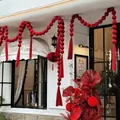Festive wine red velvet ball garland decoration, 10cm balls, 3 meters long with 16 balls - 10cm Ball String (3m 16 Balls) / Burgundy