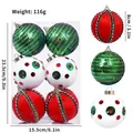 Set de 6 bolas de Navidad de 8 cm decoradas con lentejuelas verdes y rayas rojas - Juego de 6 / Rojo Verde Blanco