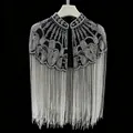 Elegante zwarte avond-shrug met zwaar kralenwerk en lange witte franje details. - Tops / Hartvorm Zilver