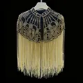 Elegante Franse luxe cape met kralen en lange goudkleurige franjes in de kleur zwart - Tops / Hartvorm Goud