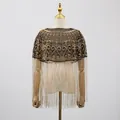 Elegante zwarte mesh shrug met ingewikkelde gouden kralen en lange franjes voor feesten - Tops / Goud Stijl 2