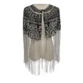 Franse stijl zwarte mesh kralen omslagdoek met lange elegante zilveren franjes - Tops / Zilver Stijl 2