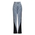 Hoch taillierte zweifarbige Jeans mit V-Ziernähten und schwarzen Seiteneinsätzen - M / Unterteile