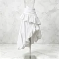 High-waisted white asymmetric skirt with tiered ruffles and irregular pleated hem design - S / White