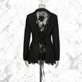 Detail of sexy black blazer with rose silhouette lace open back and slim fit design - S / Tops / Black