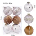 Set de 6 boules de Noël élégantes avec textures en velours et paillettes, 8 cm de diamètre - Lot de 6 / Champagne