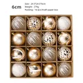 16pcs 6cm gold and white painted Christmas ball ornaments set in a kraft paper box. - 16 Pieces Pack / Light Champagne White