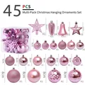 Set completo de 45 adornos navideños rosas con estrella para el árbol y bolas variadas - 45 Piezas/Paquete / Rosa