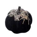 Black velvet Halloween pumpkin with gold spider and silver glitter, 10x9cm - 1 Piece / Black