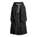 Detailed view of black heavyweight cargo midi skirt with multiple zipper pockets - S / Bottoms / Black