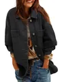 Stylish women's oversized boyfriend denim jacket featuring metal buttons and front pockets - S / Tops / Black