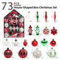73pcs Christmas tree ornament set in a house-shaped box featuring red, green, and white balls - 73 Pieces Set / Red Green White