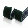 Premium dark green velvet wired edge ribbon with classic plaid pattern for Christmas gift boxes - 6.3cm x 5 Yards / Dark Green