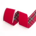 Red velvet Christmas ribbon with classic plaid edges for gift wrapping and decor - 6.3cm x 5 Yards / Red