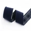Navy blue velvet ribbon with plaid reverse and finished edges for gift wrapping - 6.3cm x 5 Yards / Grey Blue