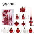 34-piece red and white Christmas ornament set with various shapes and sizes - Red White