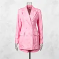 Pink marble print double-breasted blazer and shorts set displayed on a mannequin. - S / Top And Bottom / Pink