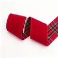 Red velvet Christmas ribbon with red and white plaid pattern for luxury gift wrapping. - 10cm x 5 Yards / Red
