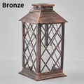 Decorative vintage solar garden lantern in bronze finish with internal LED candle - Large Lantern Bronze