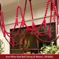 6m long wine red velvet ball garland featuring 58 pieces of 6cm balls and red tassels - 6cm Ball String / 6 Meters (58 Pieces/Pack) / Burgundy