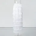 Elegant white layered tassel maxi skirt with high waist design for fashion-forward women - M / Bottoms / White