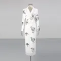 Elegant white floral sequin blazer and high-waist lace hem skirt two-piece suit set - M / Top And Bottom / White