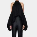Elegante französische schulterfreie Chiffon-Bluse mit Laternenärmeln in Schwarz für den Sommer - S / Oberteile / Schwarz