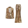 Glamorous two-piece gold sequin blazer and flared trouser suit set for women - S / Top And Bottom / Gold