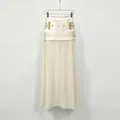 Detail view of cream sheer gauze skirt with gold wheat pattern waist accessory - S / Bottoms / Apricot