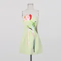 French retro embroidered strapless high-waist mini dress in light green color - S / Dresses / Green