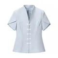 Elegant New Chinese style light blue top with mandarin collar and floral frog buttons - S / Tops / Blue