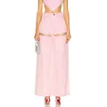 Pink high-waisted denim jeans featuring unique cut-out rhinestone details and wide-leg fit. - S / Bottoms / Pink