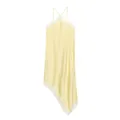 Elegante abito a lupetto in raso giallo pallido con pizzo delicato e orlo asimmetrico - XS / Vestiti / Giallo