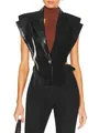 Close-up of asymmetrical black vest featuring faux crocodile leather and fabric textures. - S / Tops / Black