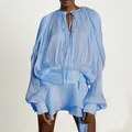 Robe courte plissée bleu clair style français avec ourlet à volants et manches - S / Robes / Bleu clair