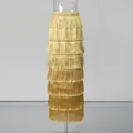 Elegant high-waisted gold tiered skirt featuring multi-layered vintage tassels - M / Gold
