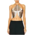 Close-up of sexy silver fringe halter neck top with irregular tassel design - S / Tops / Silver