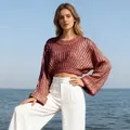 High-end rose gold sequined cropped sweater for women shown on a model by the seaside - One Size / Tops / Red