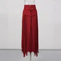 Elegante gonna lunga a pieghe rossa a vita alta con dettaglio a nastro e coulisse - Taglia S / Pantaloni e gonne / Rosso