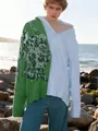 Chique Franse patchwork trui met een asymmetrisch ontwerp en uniek groen patroon - S / Tops / Zoals getoond