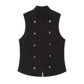 Detailed view of a black vintage vest with decorative bronze buttons and zipper - S / Tops / Black