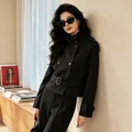 Chic black British style retro short trench coat for women, elegant autumn fashion SKU - S / Tops / Black