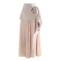 Elegant high-waisted pleated midi skirt featuring a 3D rose accent and asymmetrical overlay. - S / Apricot